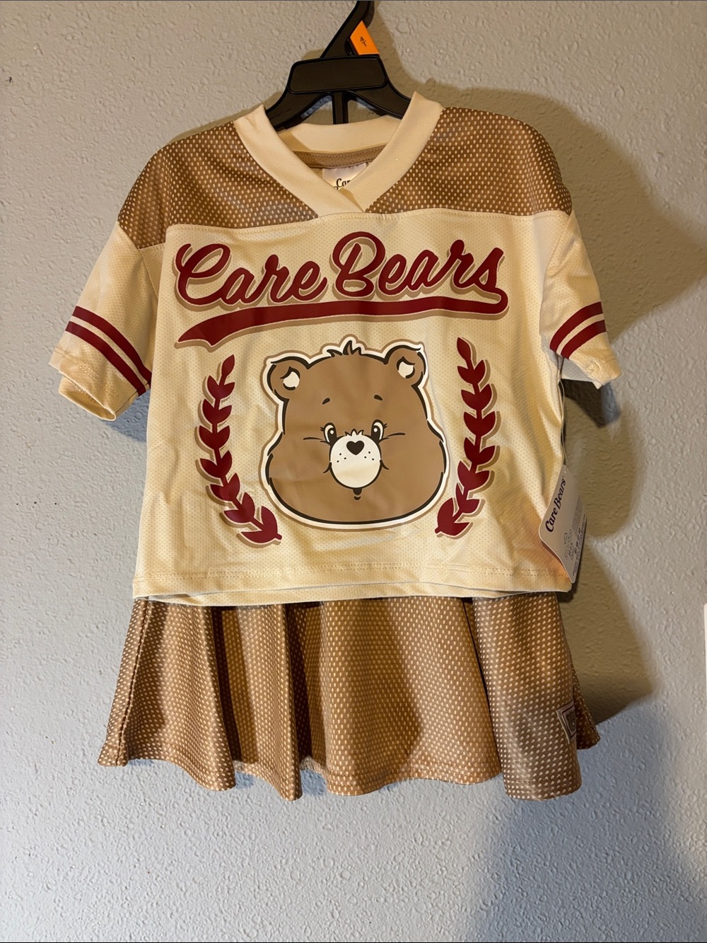Care Bears Cream and Brown Girls Jersey Top with Bear Graphic